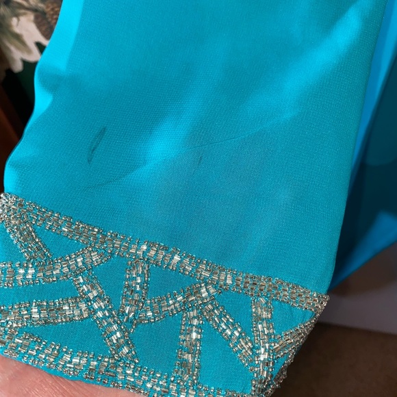 Turquoise/aqua formal 3 pc set, with silver geometric beading design, NWT, Sz 1X - Picture 8 of 16